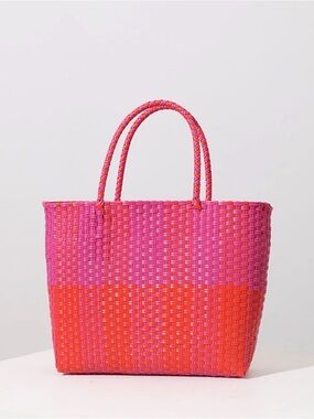 Seed & Stone Pink & Orange Woven Tote Beach Bag Clutch Set